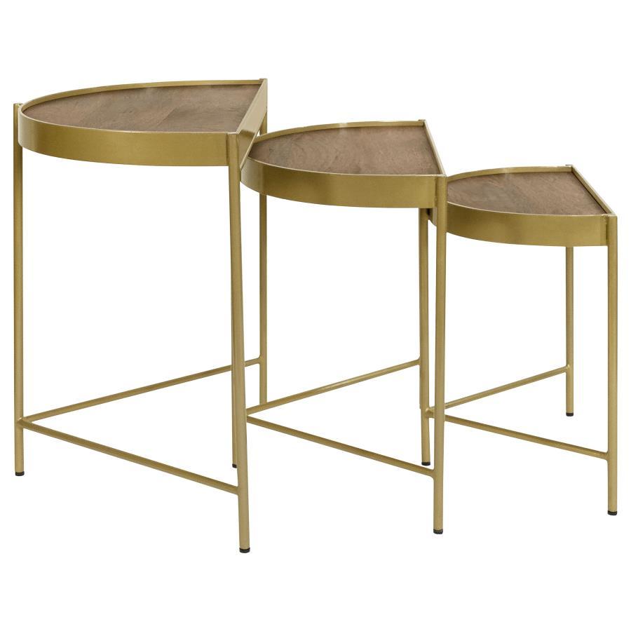 Tristen - 3 Piece Demilune Nesting Table - Brown And Gold