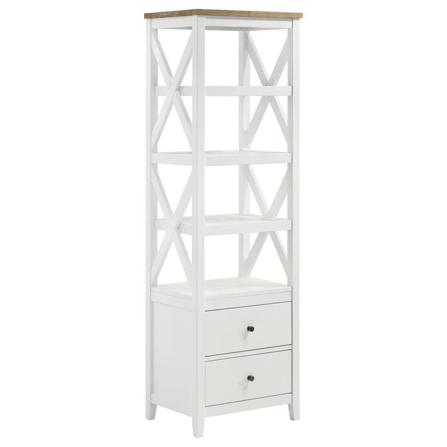 Hollis - 4-Shelf Wood Media Tower With Drawers - Brown And White