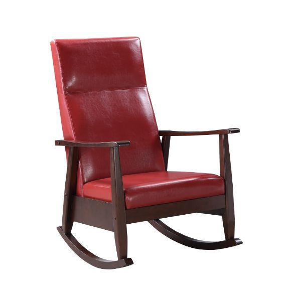 Raina - Rocking Chair - Red PU & Espresso Finish