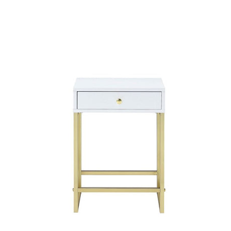 Coleen - Accent Table - White & Brass