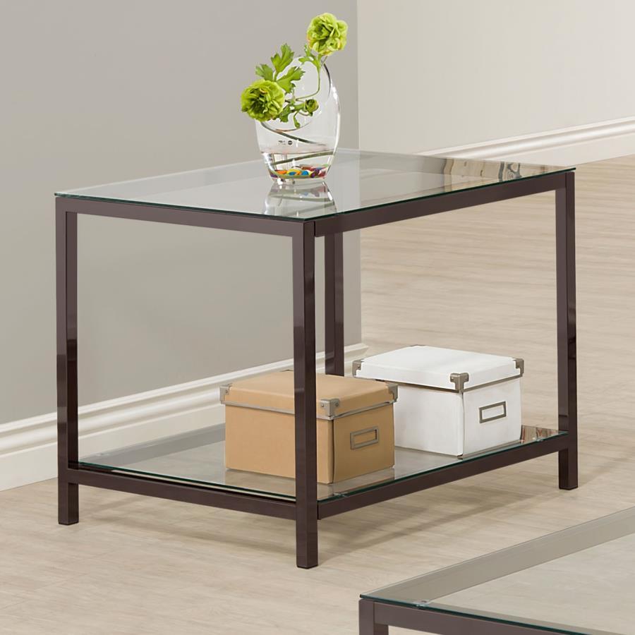 Trini - 1-Shelf Glass Top Side End Table - Black Nickel