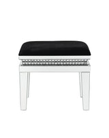 Lotus - Vanity Stool - Black Fabric, Mirrored & Faux Crystals