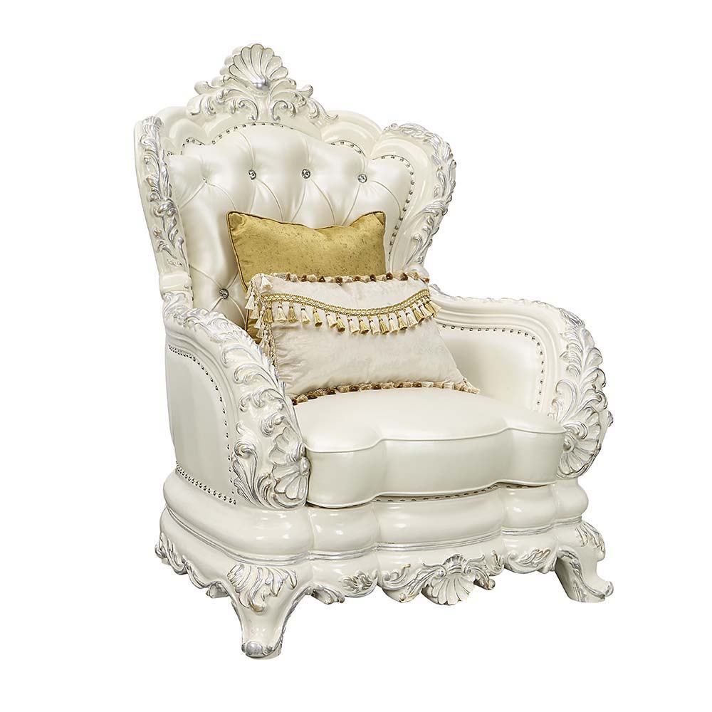 Adara - Chair - White PU & Antique White Finish