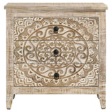 Mariska - 3-Drawer Wood Mandala Cabinet - Distressed White