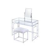 Carenze II - Vanity Desk - White Faux Fur & Chrome