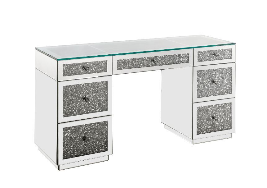 Noralie - Office Desk - Clear Glass, Mirrored & Faux Diamonds