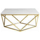 Meryl - Square Faux Marble Top Coffee Table - White And Gold