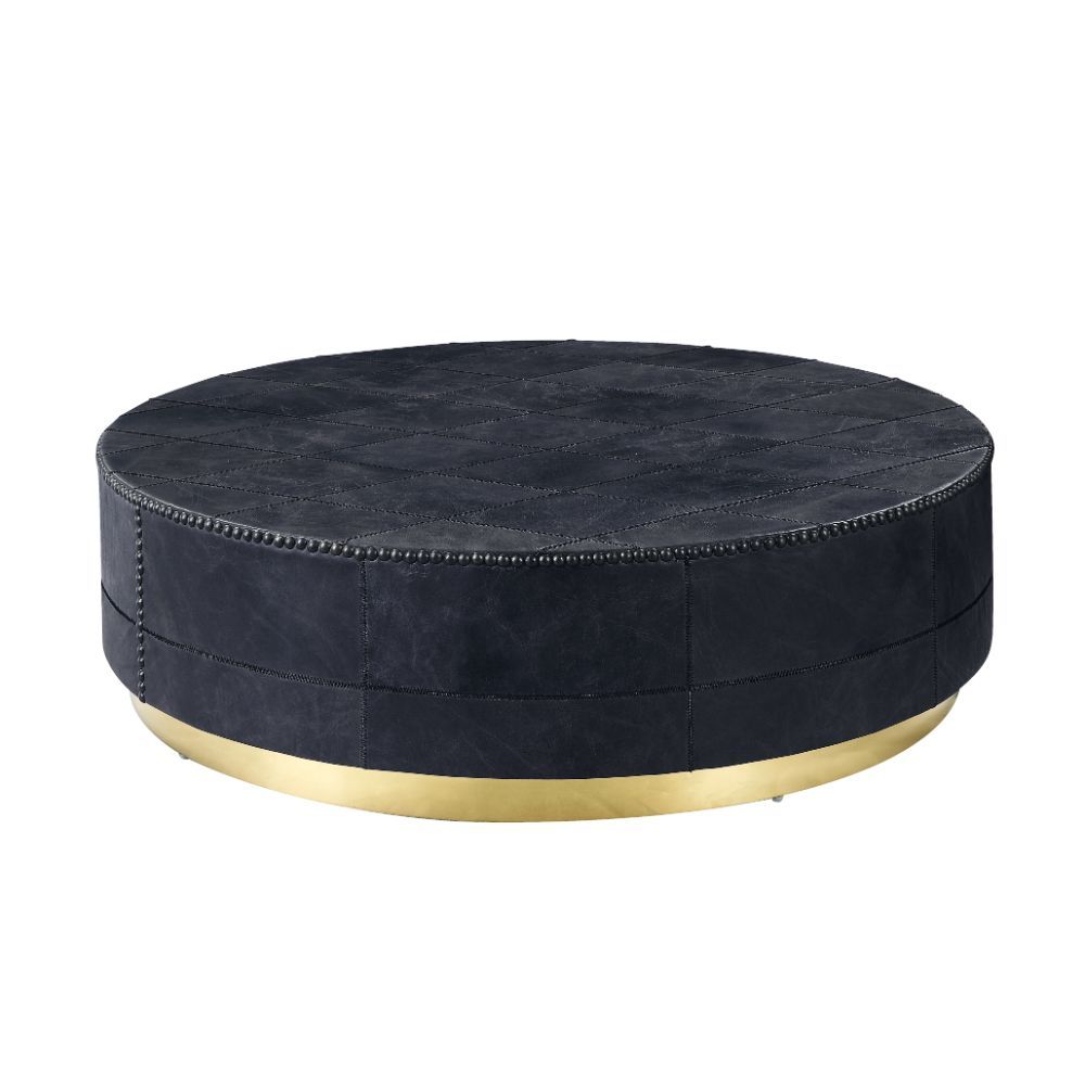 Ranya - Coffee Table - Antique Ebony Top Grain Leather & Gold