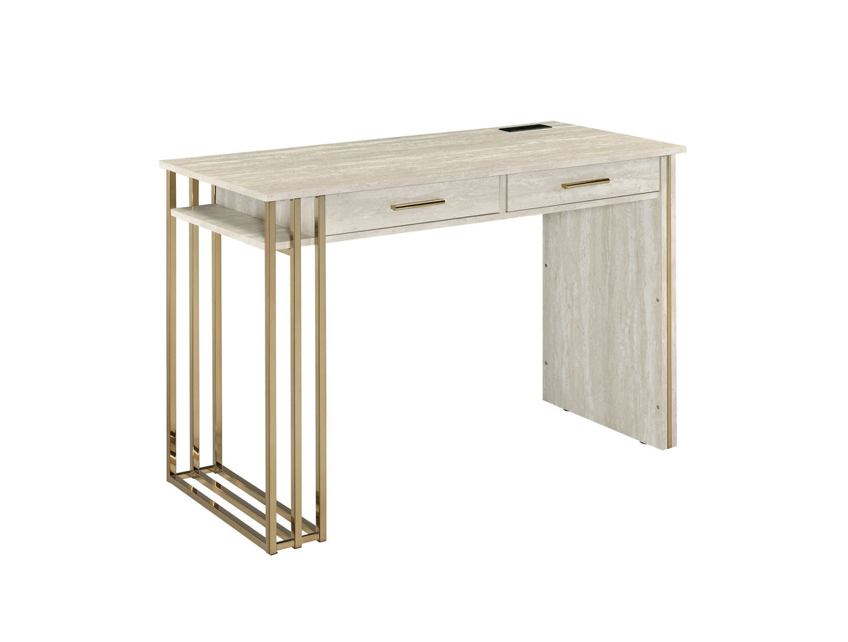 Tyeid - Vanity Desk - Antique White & Gold Finish