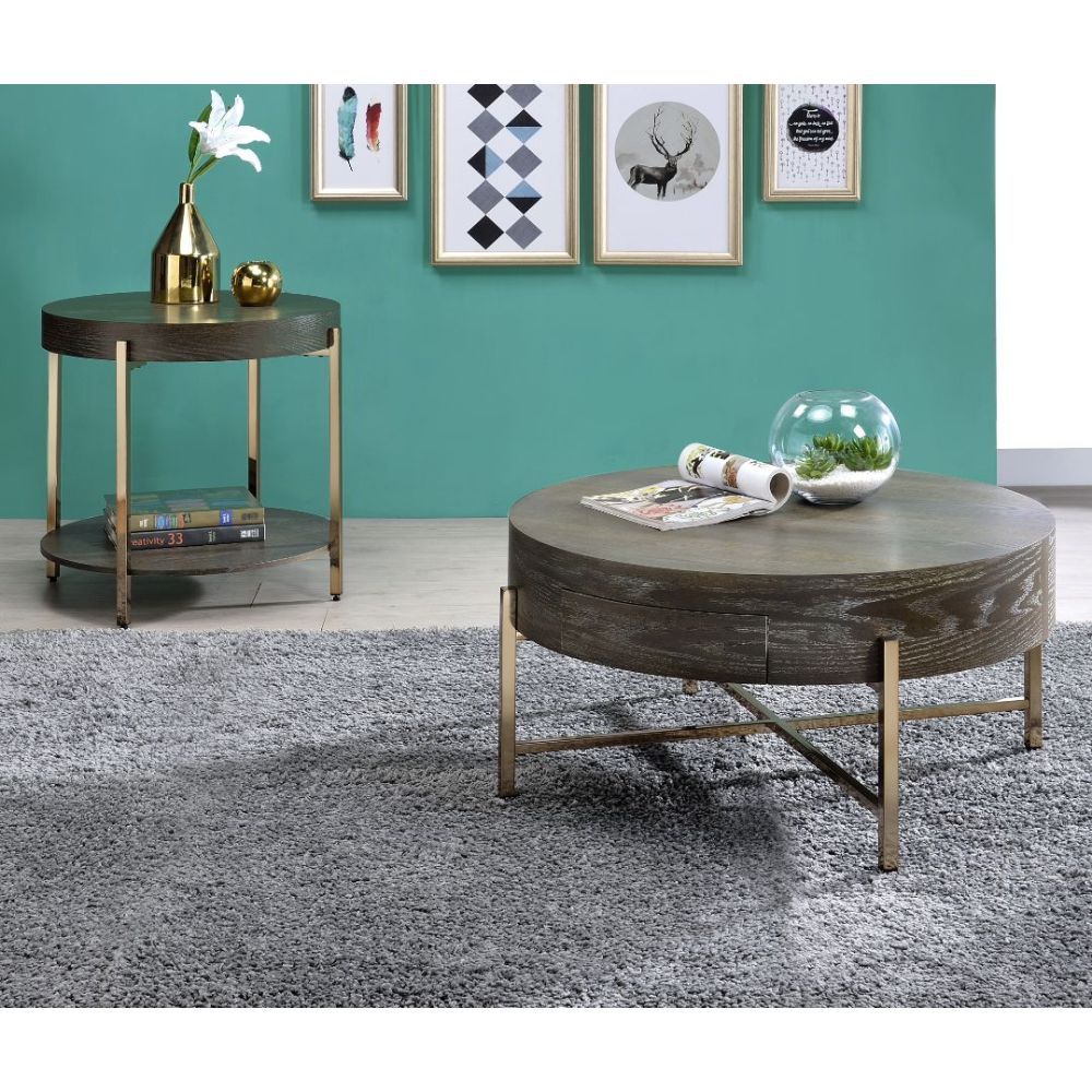 Weyton - End Table - Dark Oak & Champagne