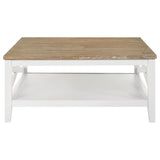 Hollis - Square Wood Coffee Table With Shelf - Brown And White