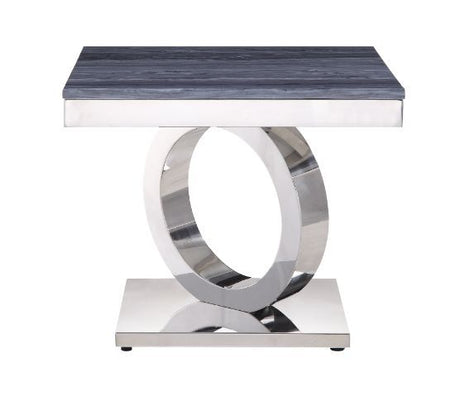 Zasir - End Table - Gray Printed Faux Marble & Mirrored Silver Finish