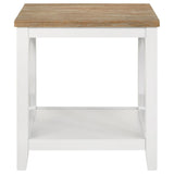 Hollis - Square Wood End Table With Shelf - Brown And White