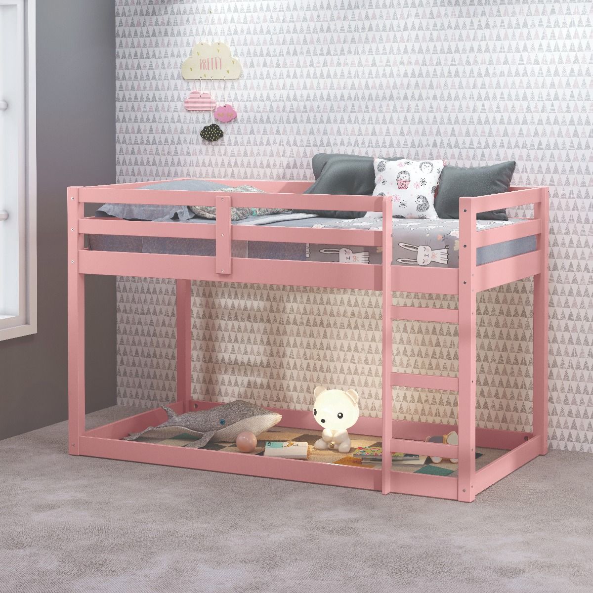 Gaston II - Twin Loft Bed - Pink Finish