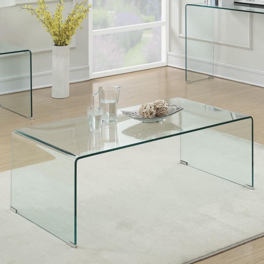 Ripley - Rectangular Tempered Bent Glass Coffee Table - Clear