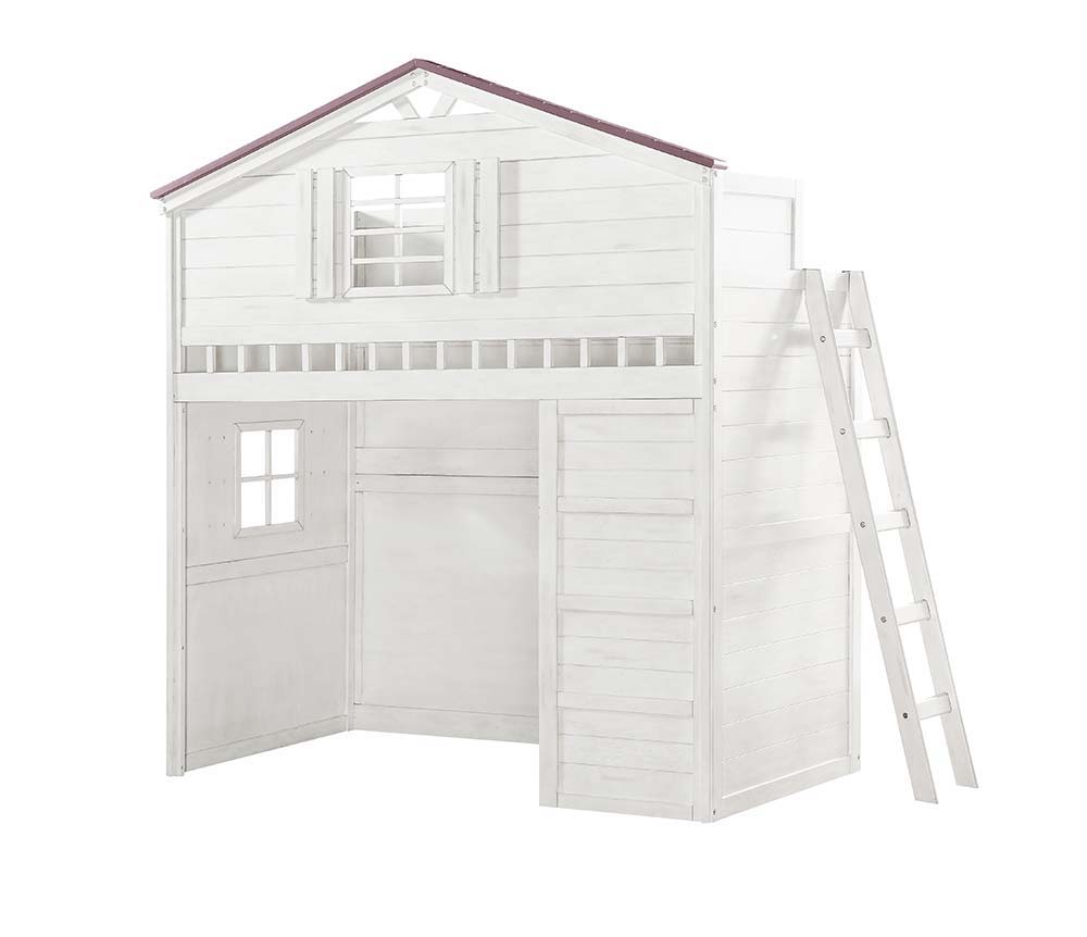 Tree House - Twin Loft Bed - Pink & White Finish