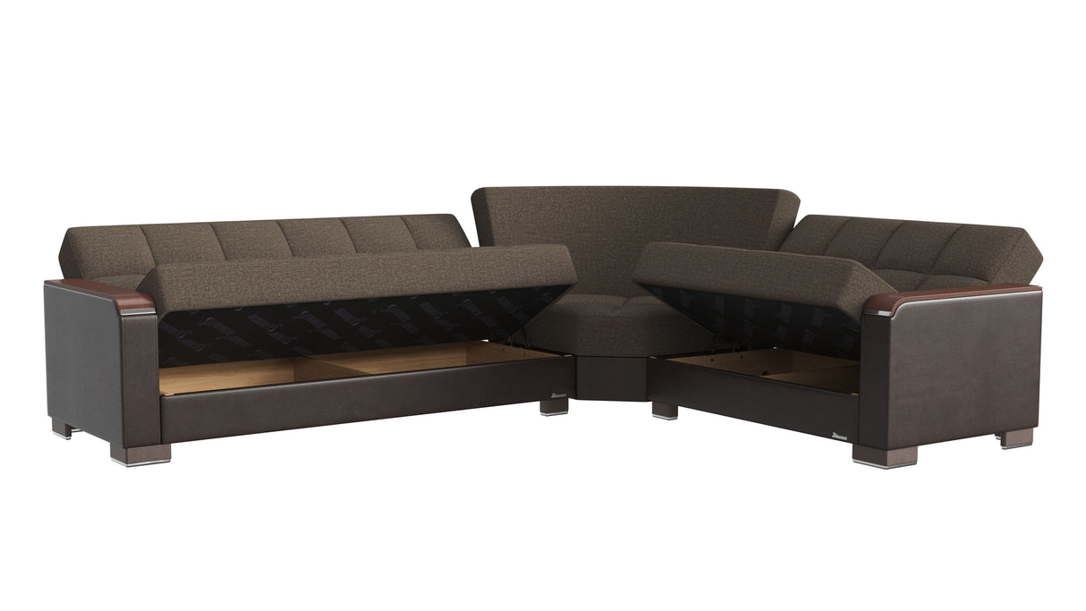 Ottomanson Armada X - Convertible Sectional With Storage - Gray Brown & Dark Brown