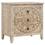 Mariska - 3-Drawer Wood Mandala Cabinet - Distressed White