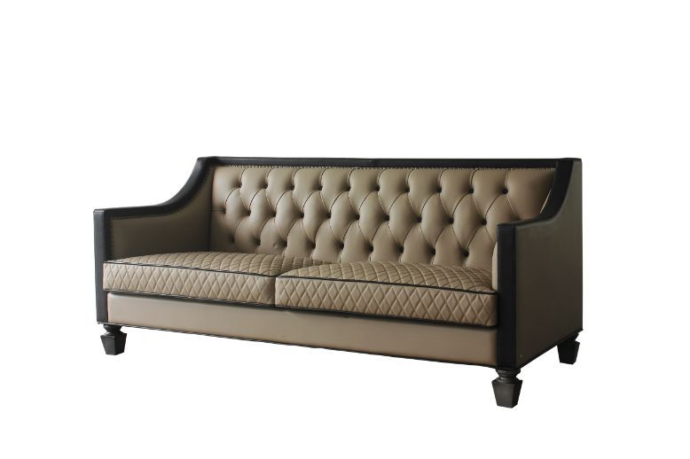 House - Beatrice Sofa - Tan PU, Black PU & Charcoal Finish