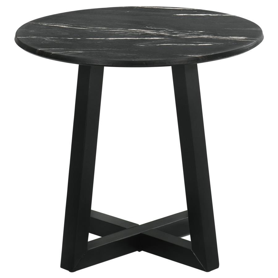 Skylark - Round Marble-Like Smart Top Side End Table - Black