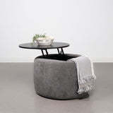 Tesoro - Round Upholstered Lift Top Storage Ottoman - Gray