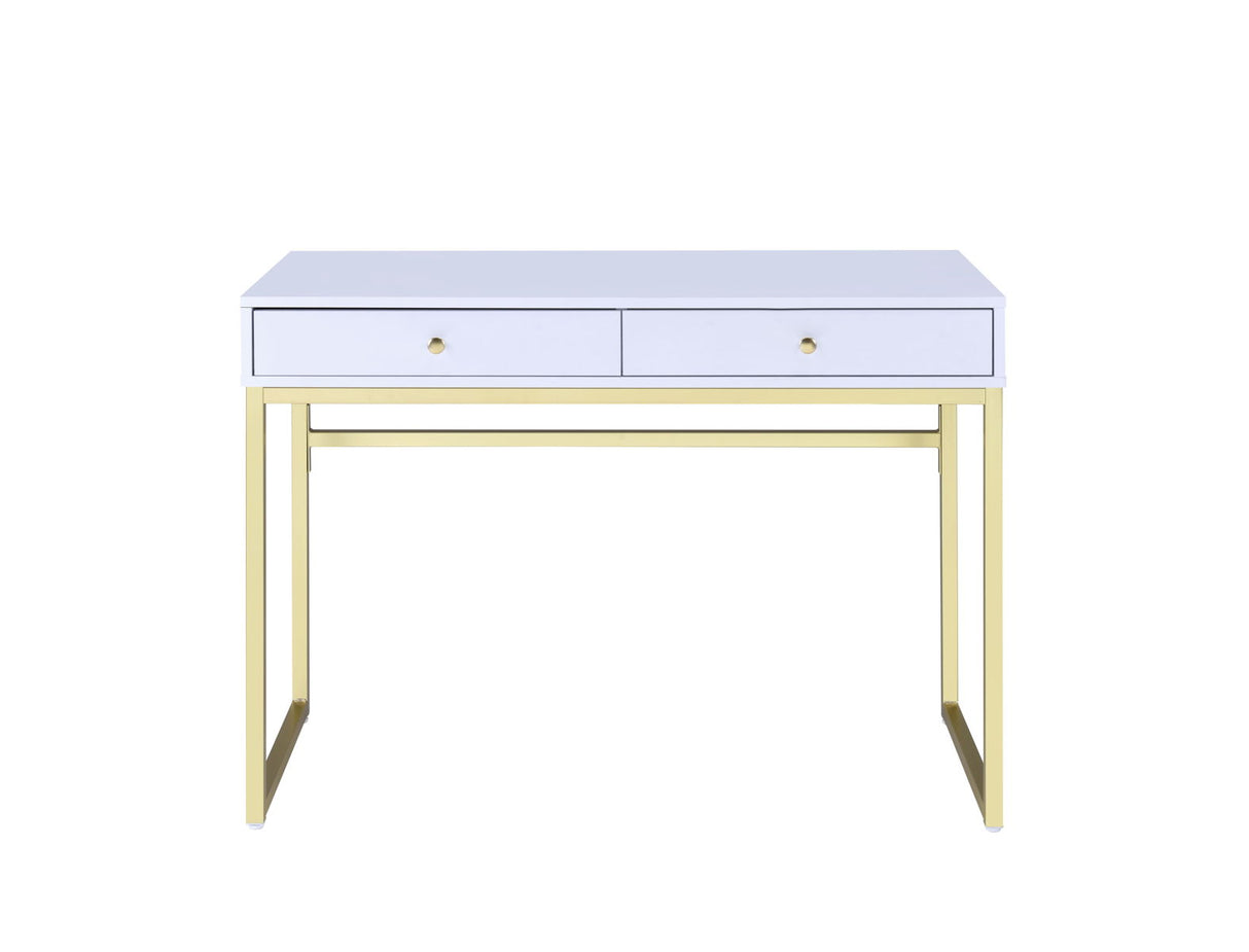 Coleen - Vanity Desk - White & Brass Finish