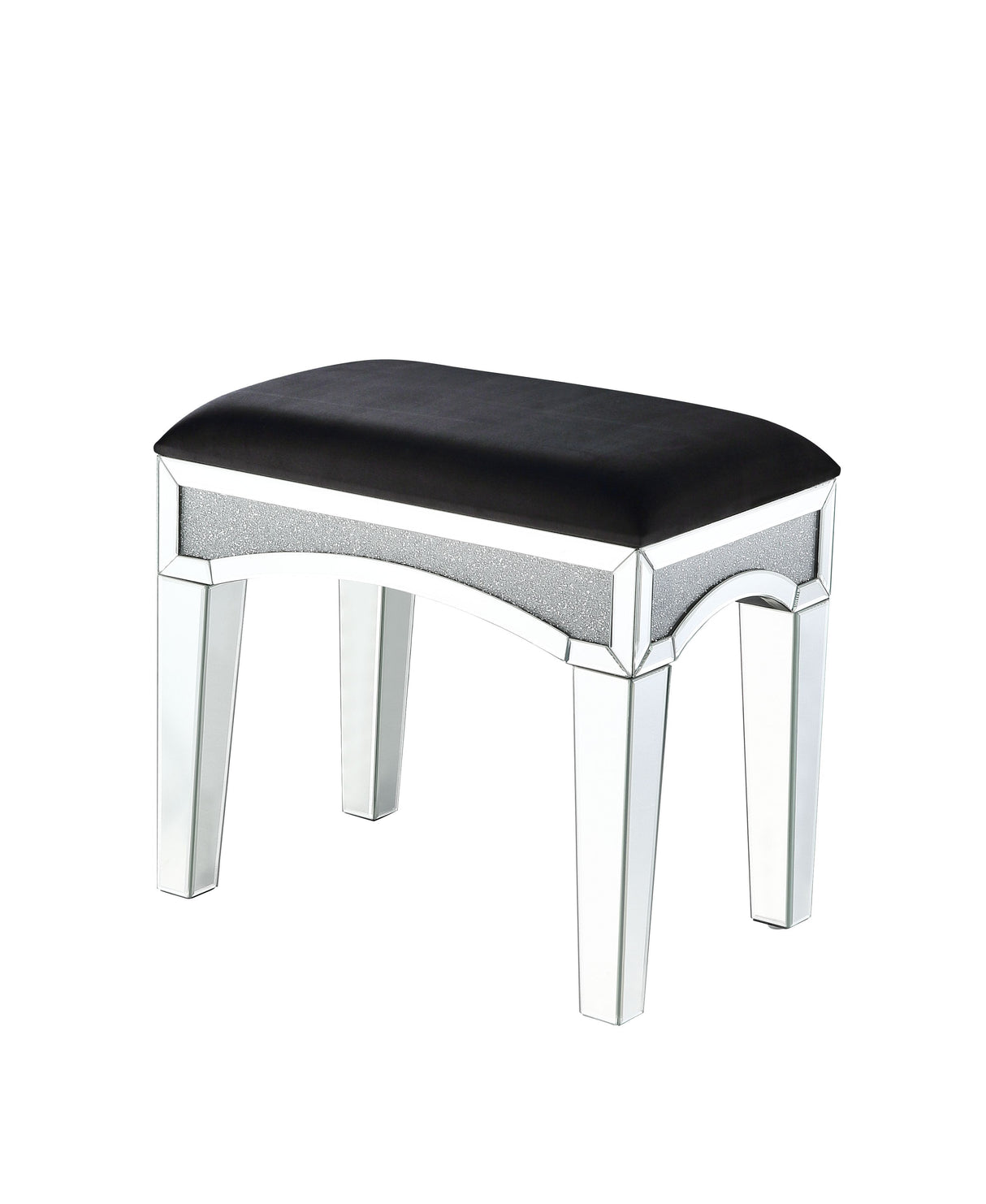 Noralie - Vanity Stool - Black Fabric, Mirrored & Faux Diamonds