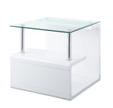 Nevaeh - End Table - Clear Glass & White High Gloss Finish