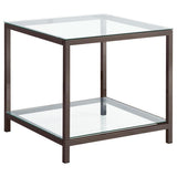 Trini - 1-Shelf Glass Top Side End Table - Black Nickel